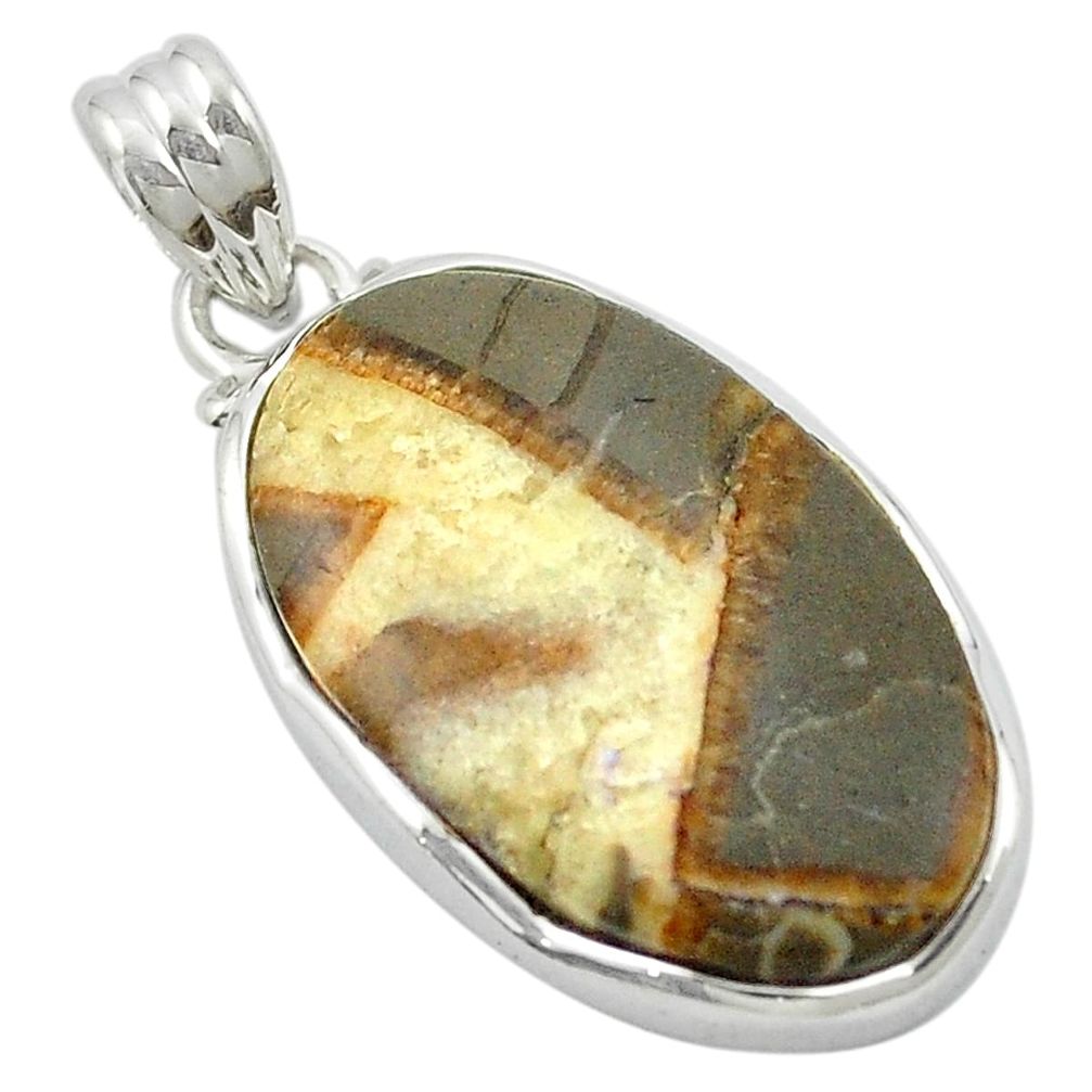 Natural brown septarian nodules (dragon stone) 925 silver pendant m47978