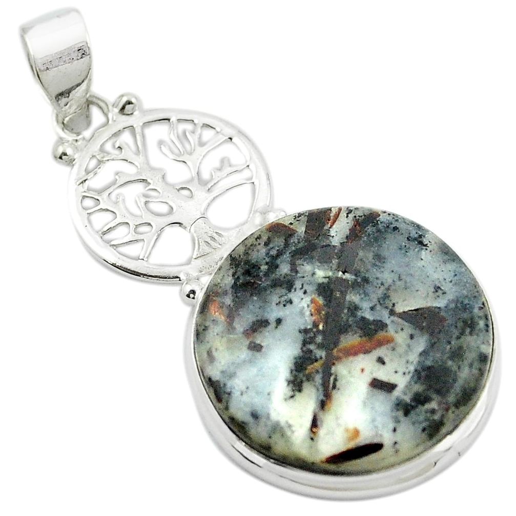 Natural bronze astrophyllite (star leaf) 925 silver tree of life pendant m47993