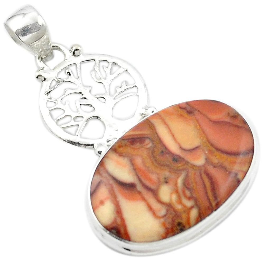 Natural brown wave rolling hills dolomite 925 silver tree of life pendant m48002