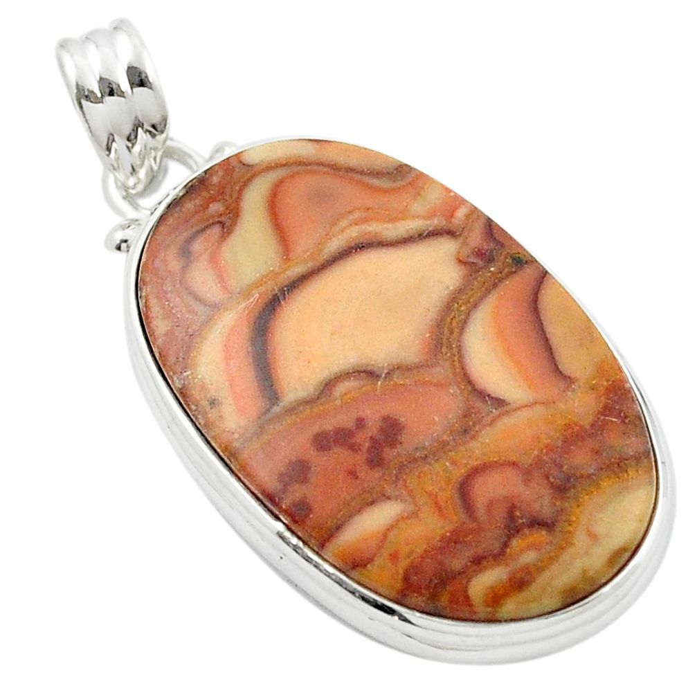 925 silver natural brown wave rolling hills dolomite oval pendant m48008