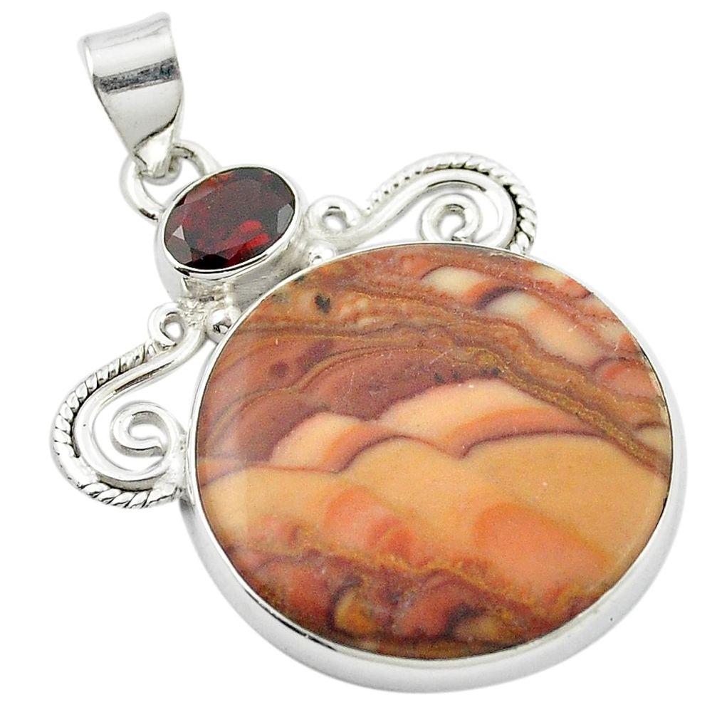 Natural brown wave rolling hills dolomite round 925 silver pendant m48009