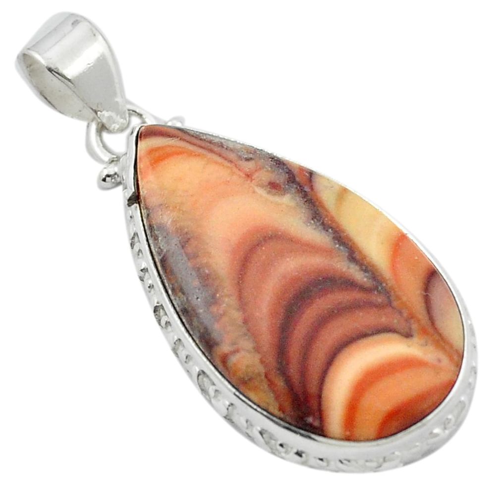 925 silver natural brown wave rolling hills dolomite pear pendant m48018