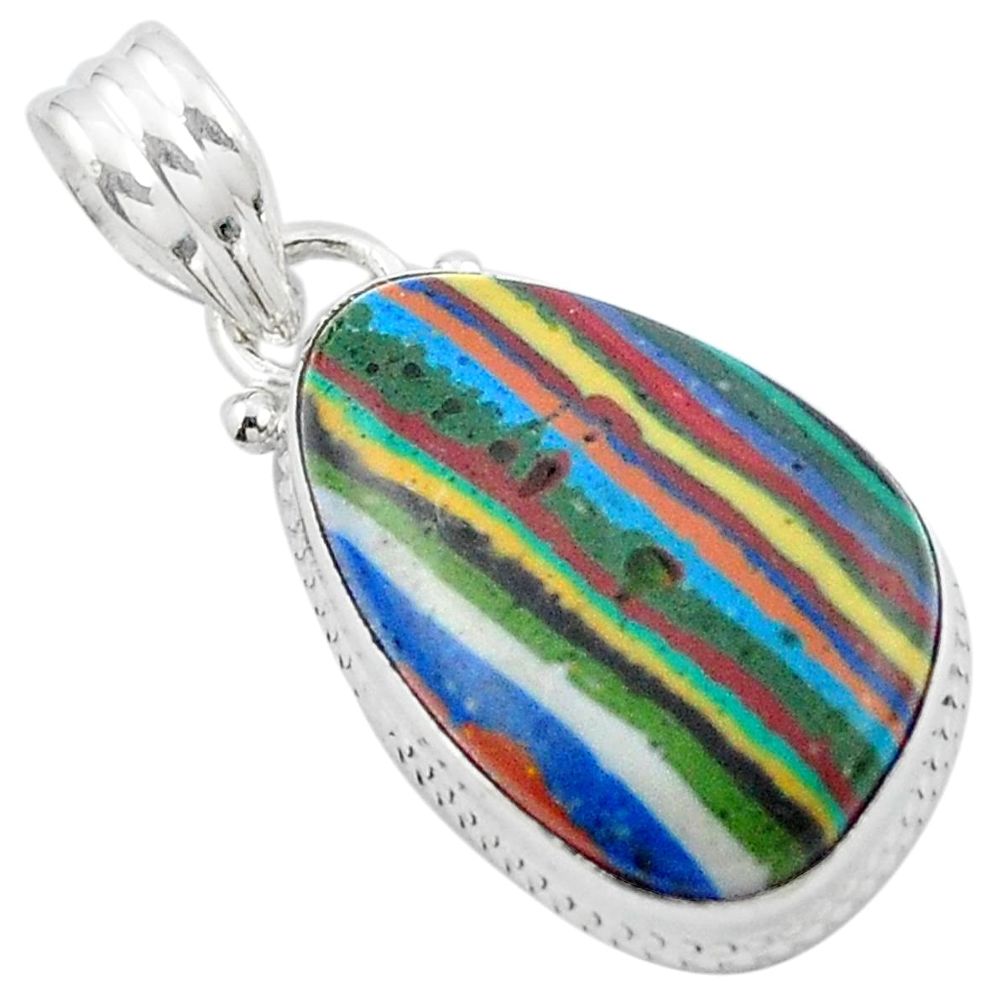 Natural multi color rainbow calsilica 925 sterling silver pendant m48022