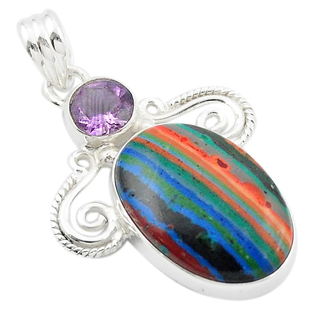 Natural multi color rainbow calsilica amethyst 925 silver pendant m48033