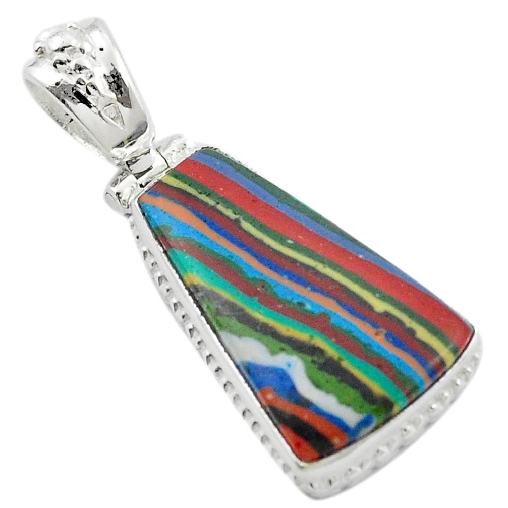 Natural multi color rainbow calsilica 925 sterling silver pendant m48039