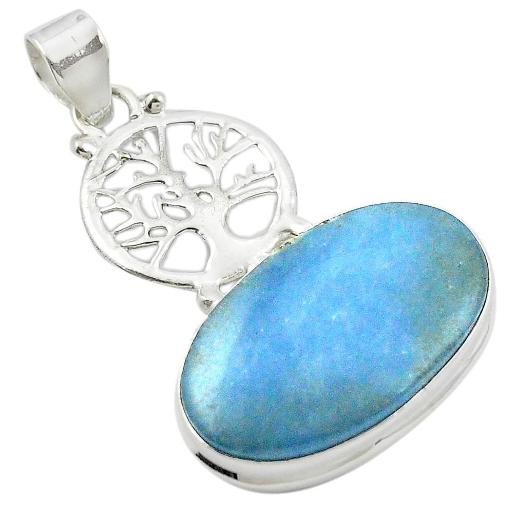 Natural blue angelite 925 sterling silver tree of life pendant m48046