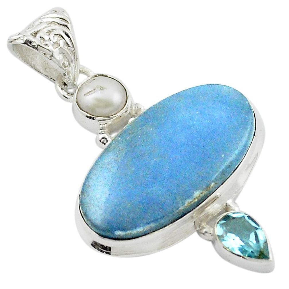 925 sterling silver natural blue angelite topaz pearl pendant jewelry m48049