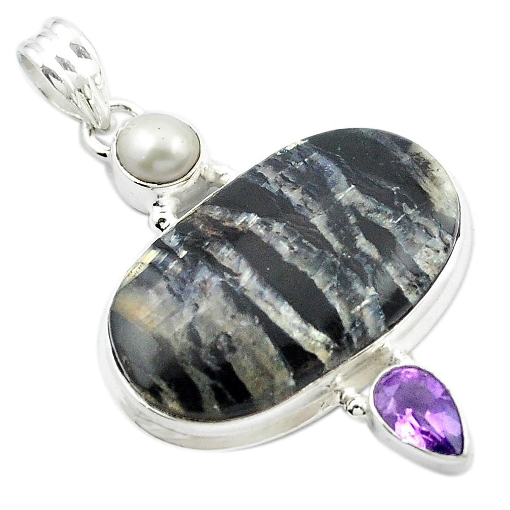 Natural black arizona pietersite amethyst 925 silver pendant m48077