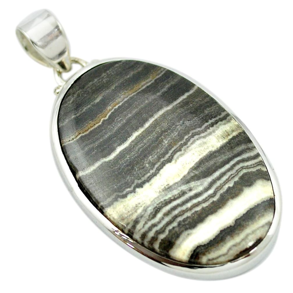 Natural black banded oil shale 925 sterling silver pendant m48081