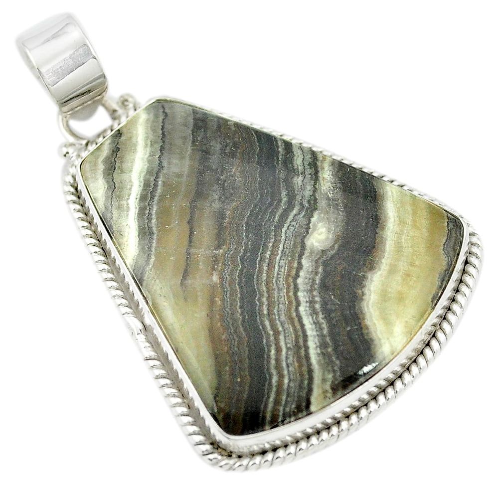 Natural black banded oil shale 925 sterling silver pendant m48085