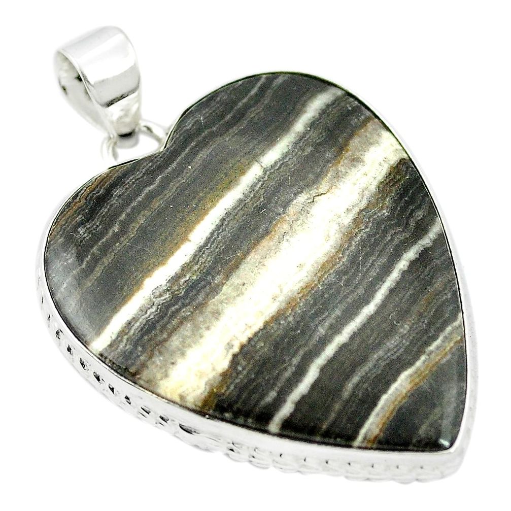 925 sterling silver natural black banded oil shale heart pendant m48090