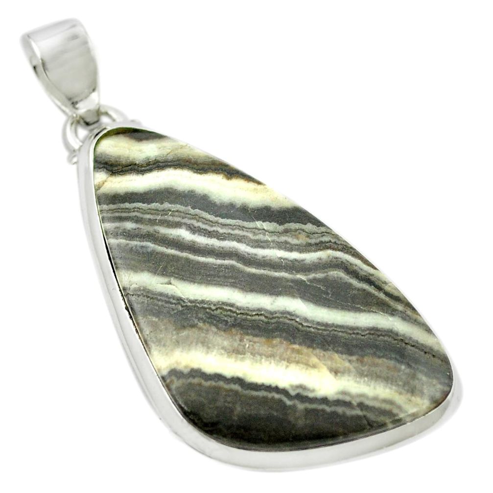 Natural black banded oil shale 925 sterling silver pendant m48092