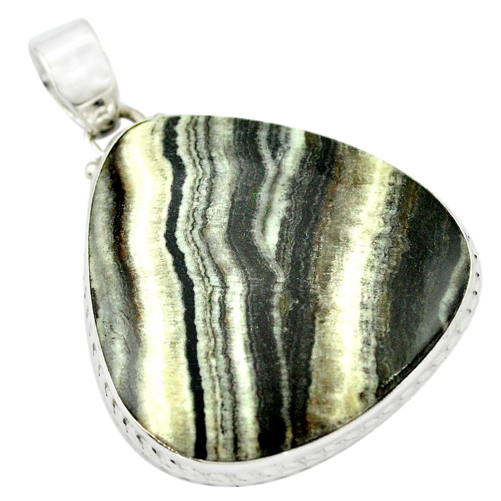 Natural black banded oil shale 925 sterling silver pendant m48099