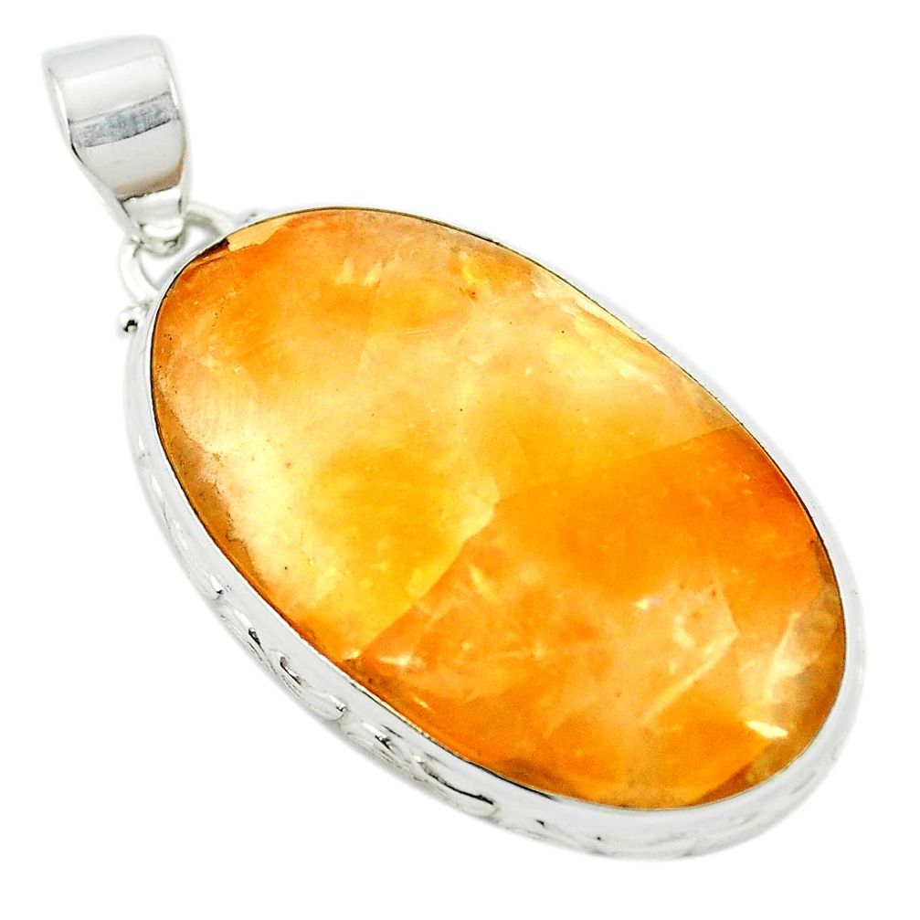Natural orange calcite 925 sterling silver pendant jewelry m48114