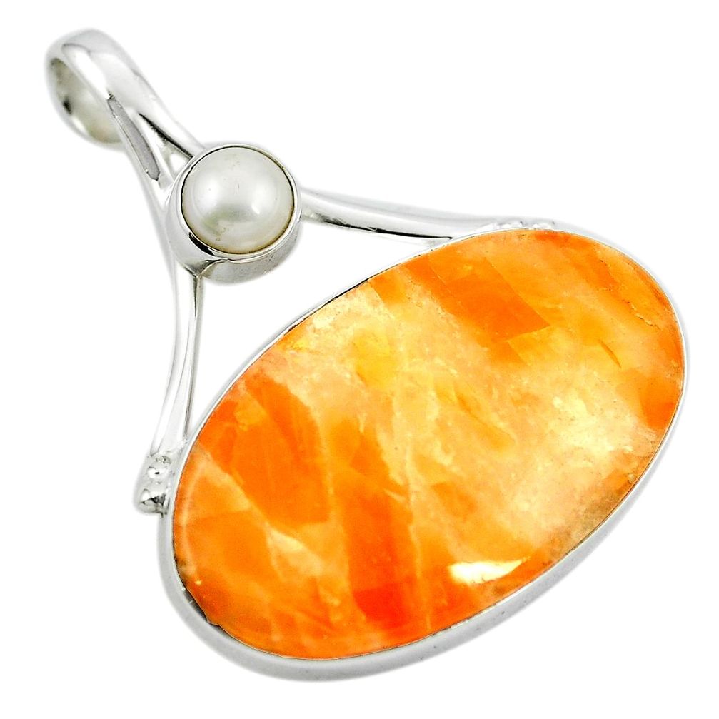 Natural orange calcite pearl 925 sterling silver pendant jewelry m48119