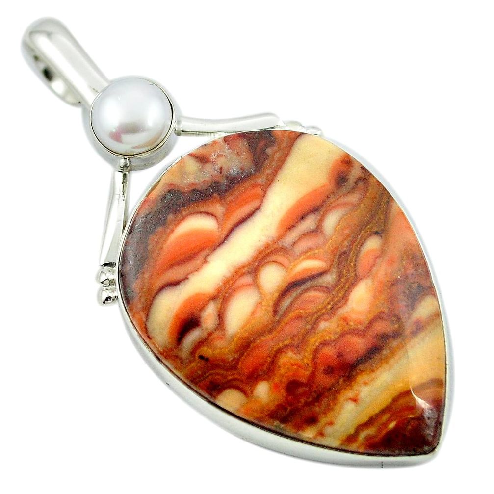 925 silver natural brown wave rolling hills dolomite pear pendant m48144