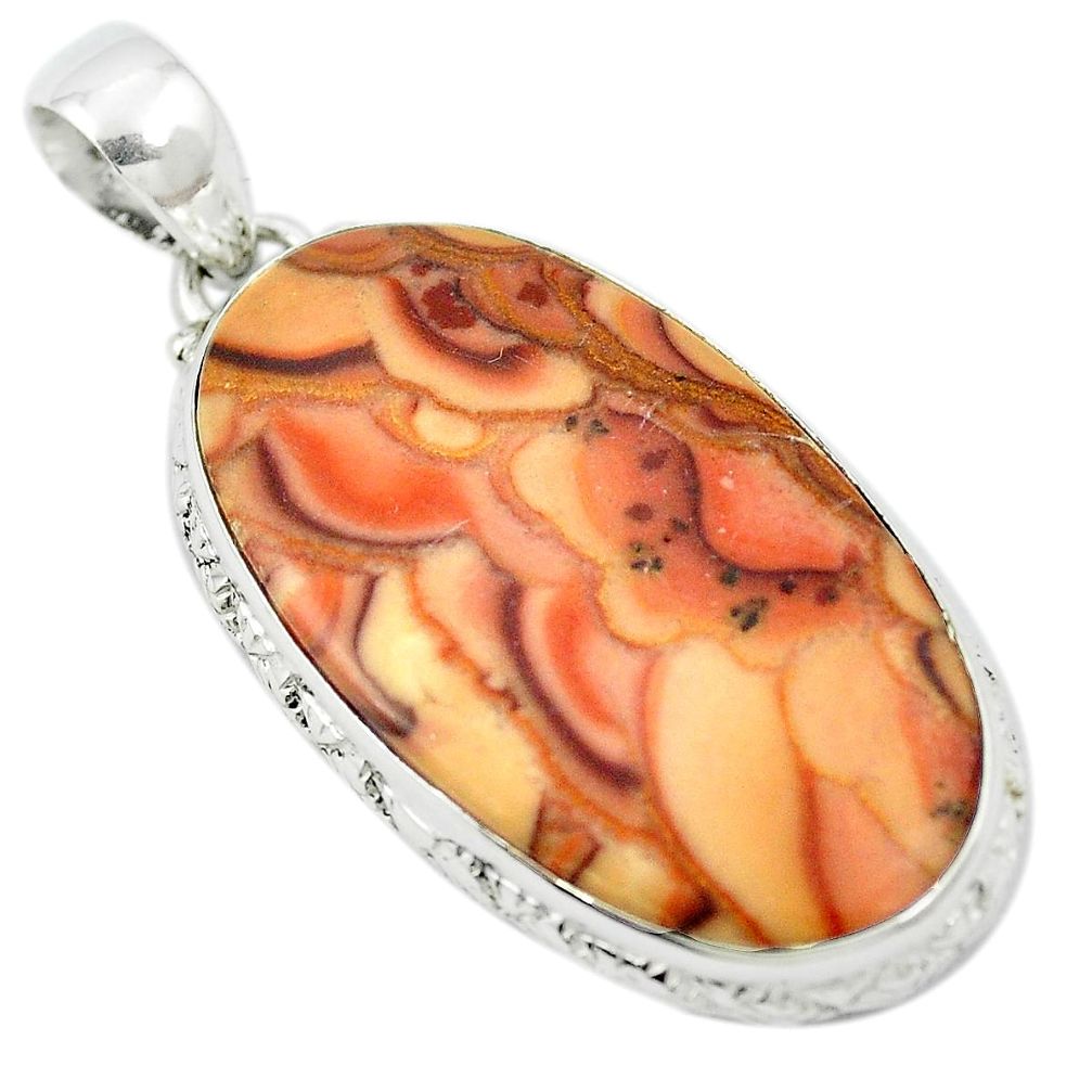 925 silver natural brown wave rolling hills dolomite oval pendant m48149