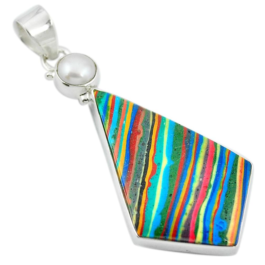 Natural multi color rainbow calsilica pearl 925 silver pendant m48152