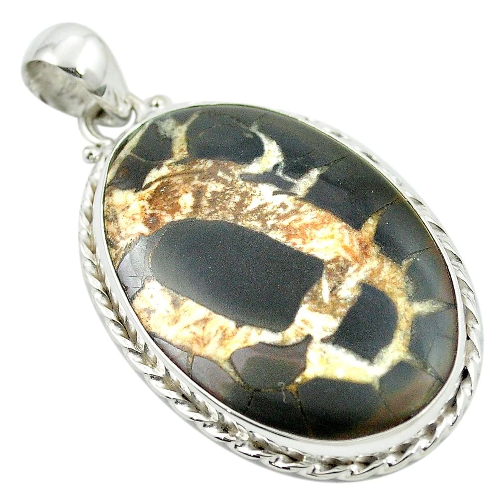 925 sterling silver natural black septarian gonads pendant jewelry m48184