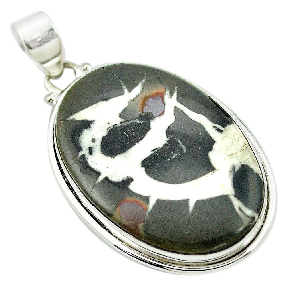 Natural black septarian gonads 925 sterling silver pendant m48186