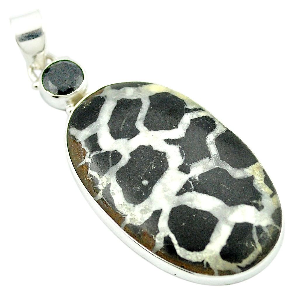 Natural black septarian gonads onyx 925 sterling silver pendant m48192