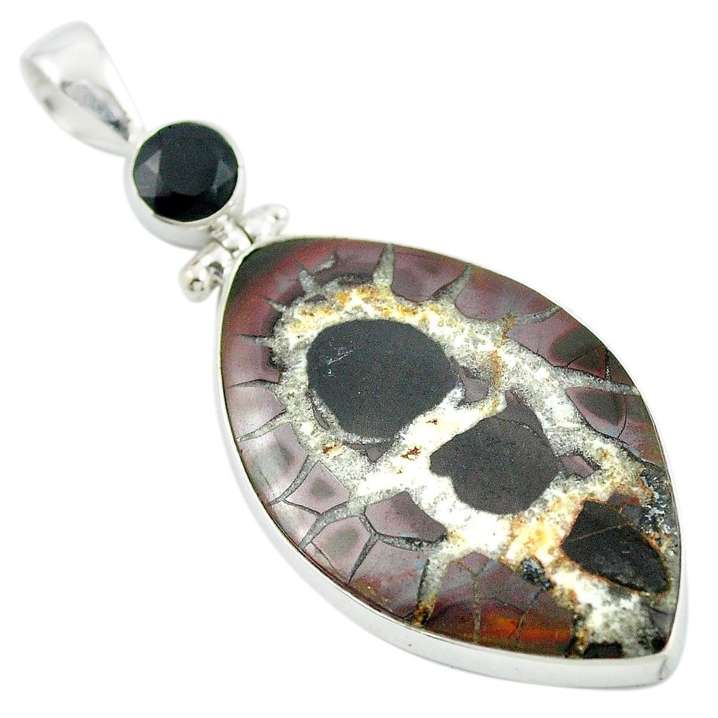 Natural black septarian gonads onyx 925 sterling silver pendant m48194