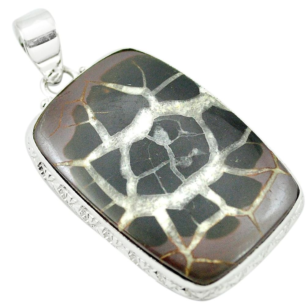 925 sterling silver natural black septarian gonads pendant m48196