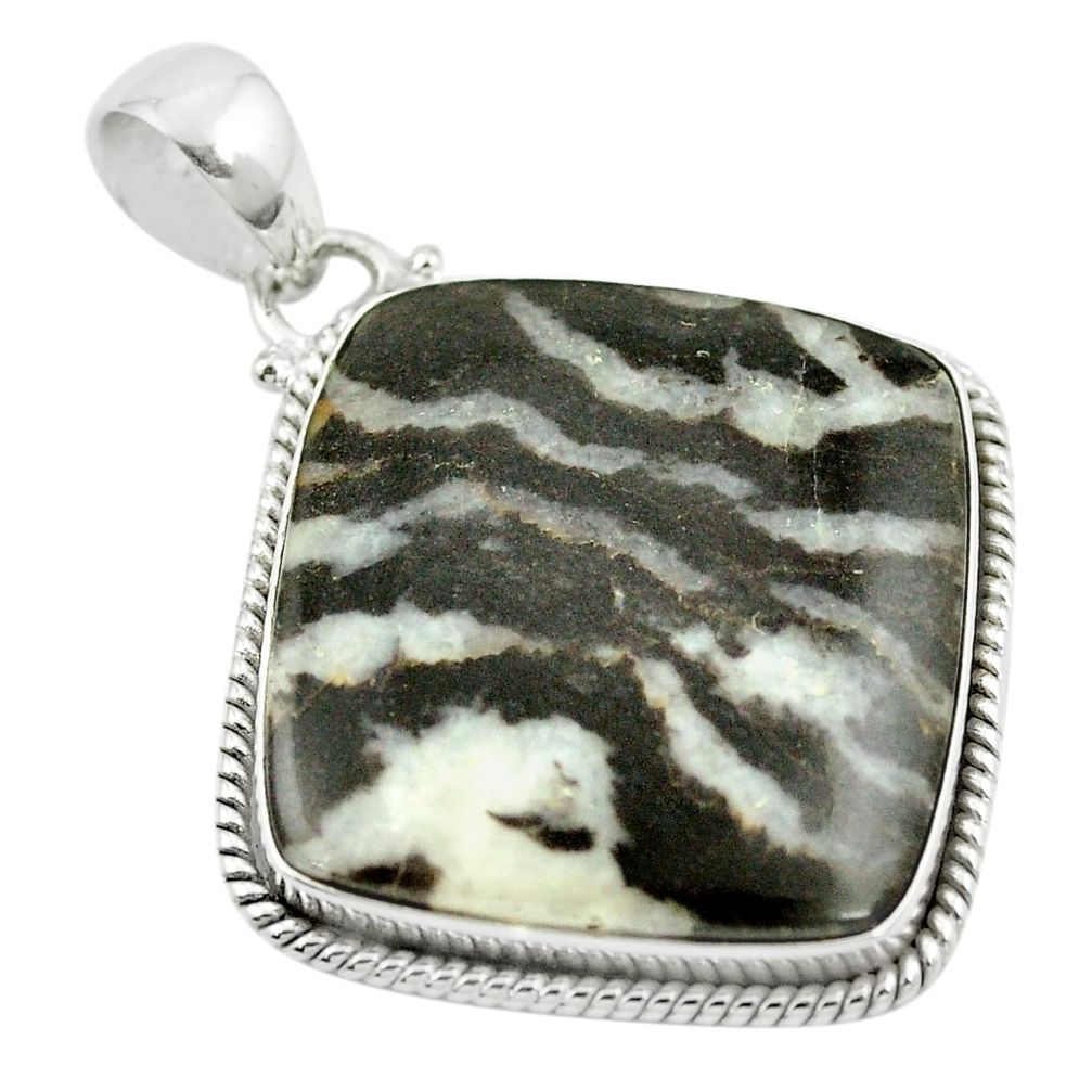 Natural black zebra jasper 925 sterling silver pendant jewelry m48249