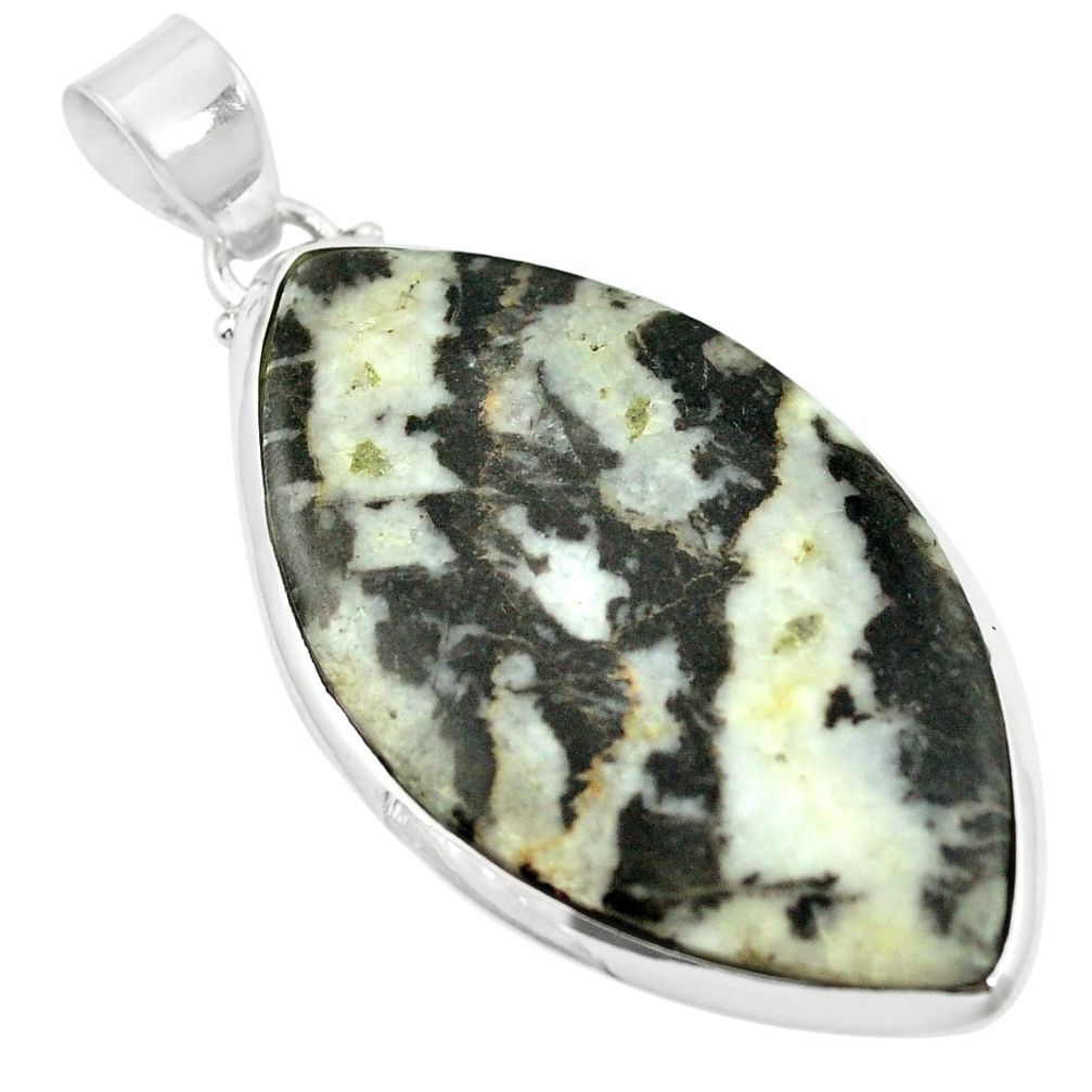 Natural black zebra jasper 925 sterling silver pendant jewelry m48250