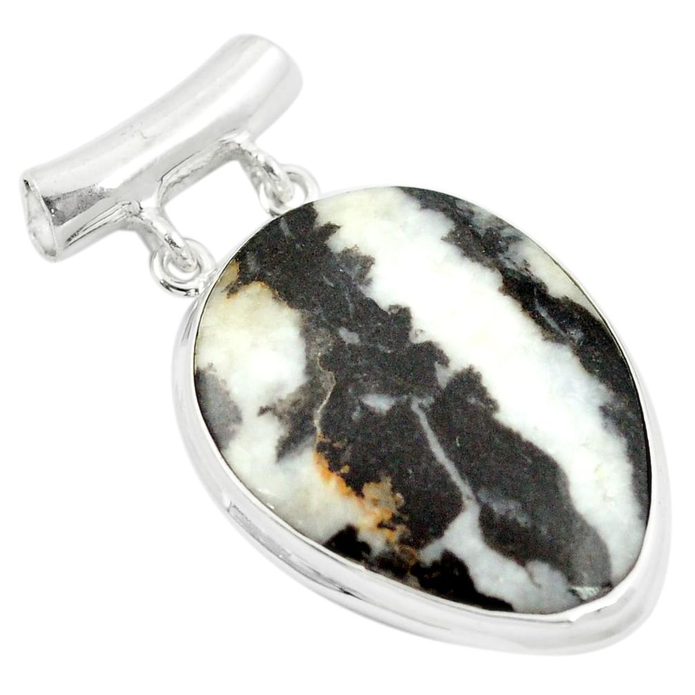 925 sterling silver natural black zebra jasper pendant jewelry m48252
