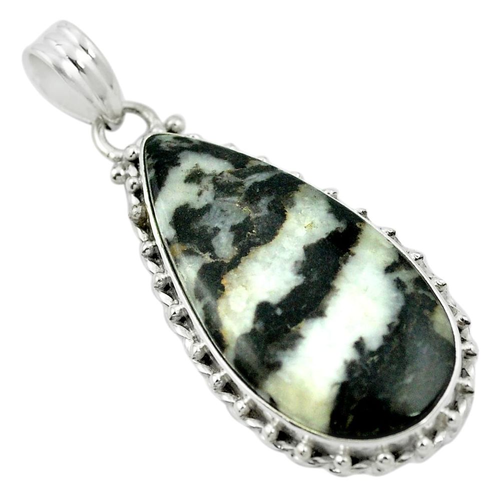 Natural black zebra jasper 925 sterling silver pendant jewelry m48254