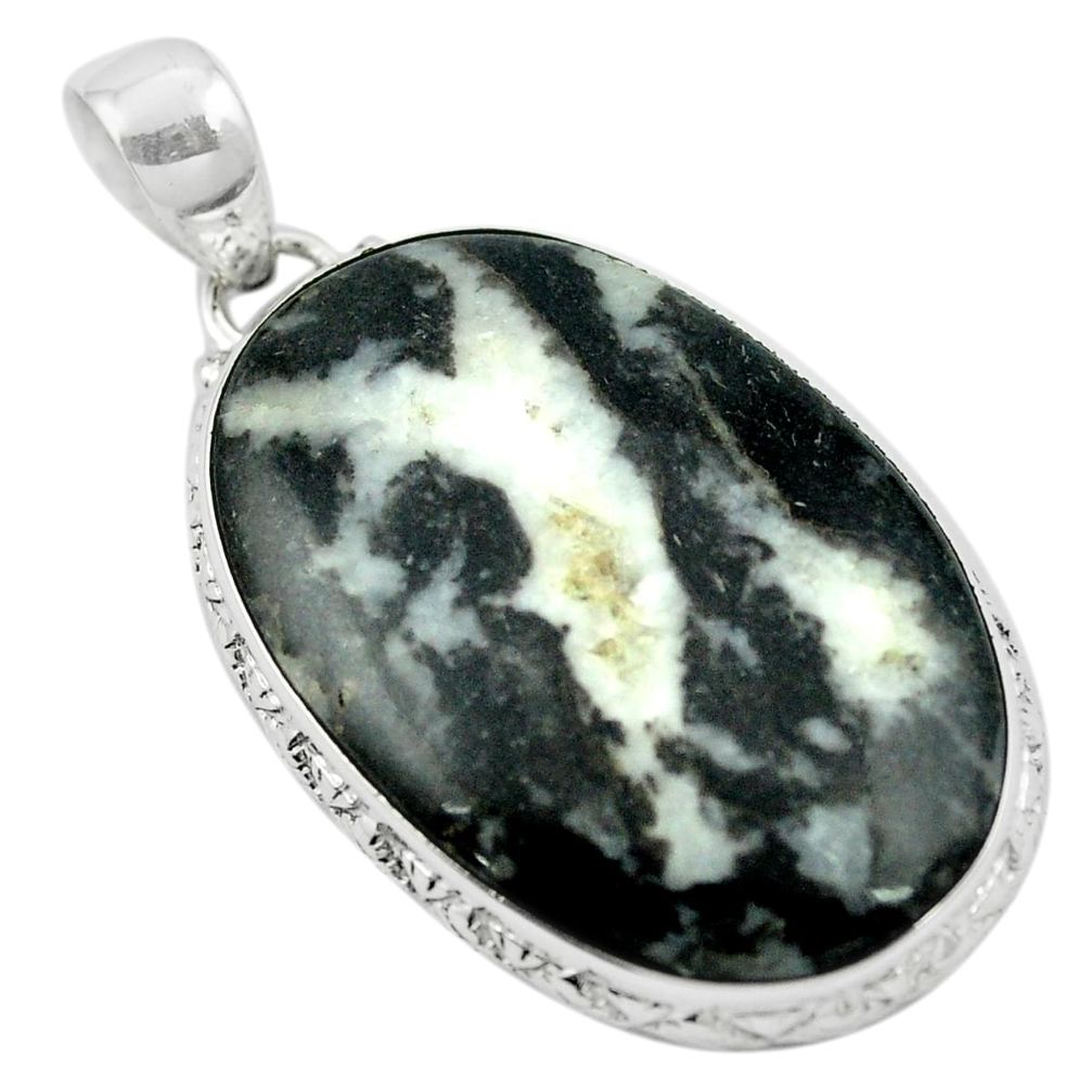 Natural black zebra jasper 925 sterling silver pendant jewelry m48255