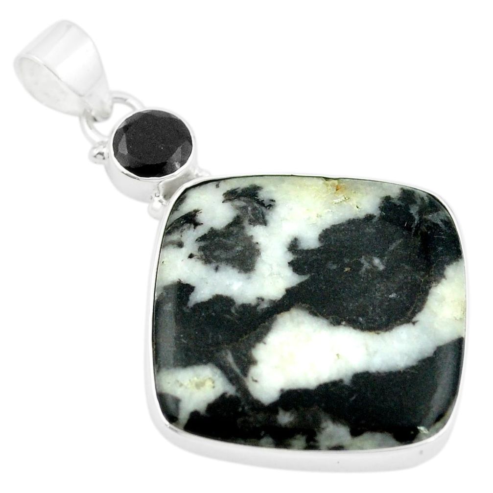 Natural black zebra jasper onyx 925 sterling silver pendant m48258