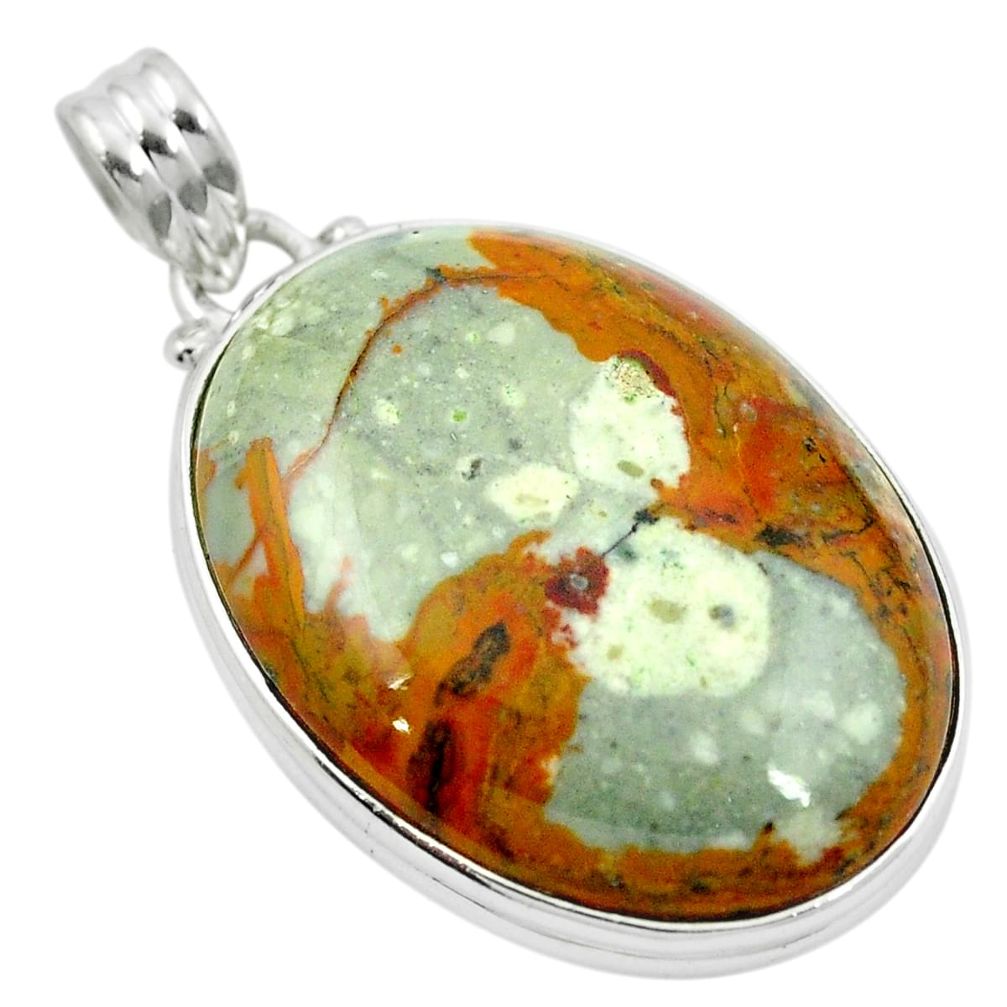 Natural brown landscape jasper 925 sterling silver pendant m48272