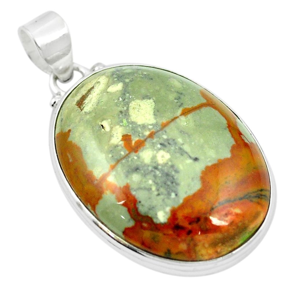 Natural brown landscape jasper 925 sterling silver pendant m48277