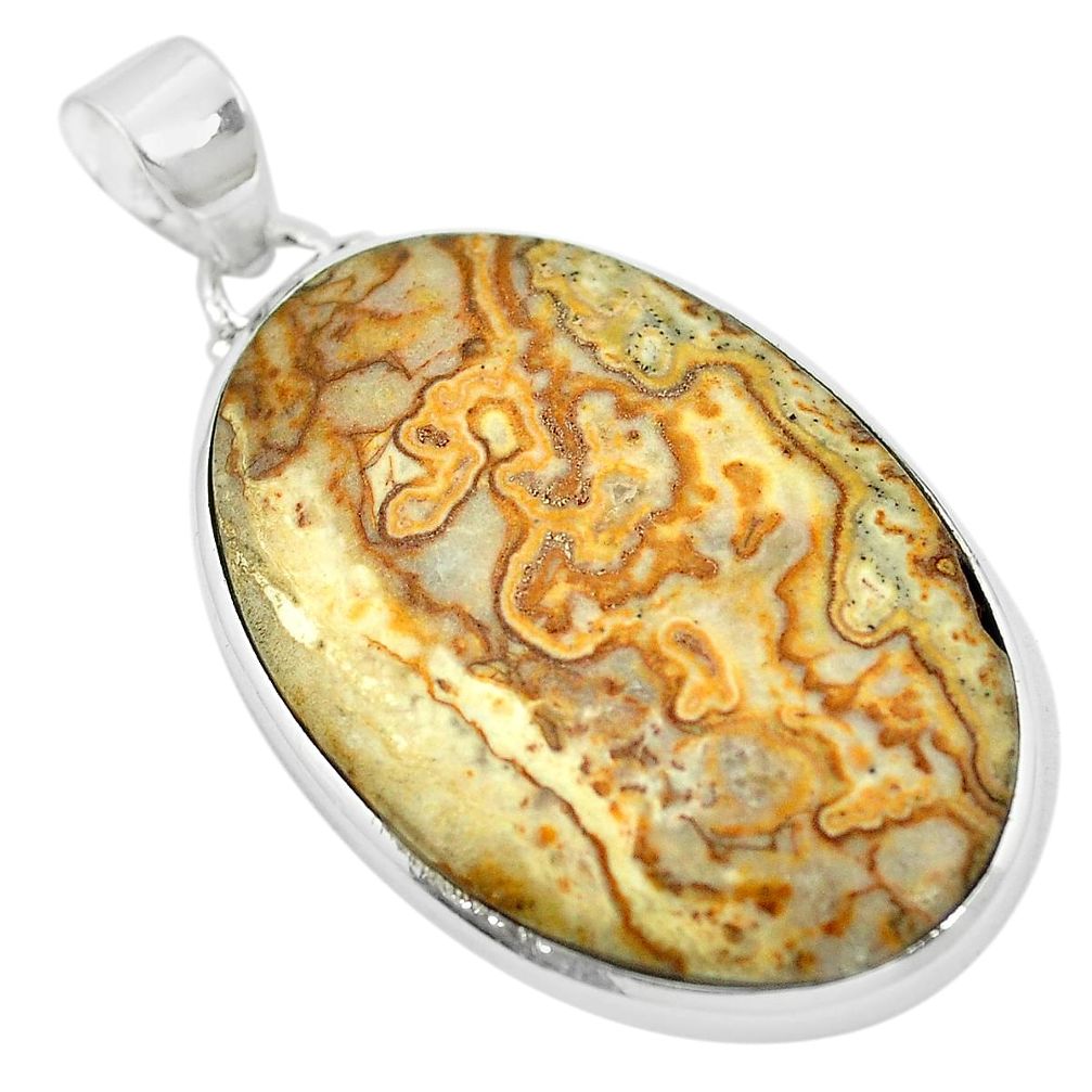 Natural multi color picture jasper 925 sterling silver pendant m48282