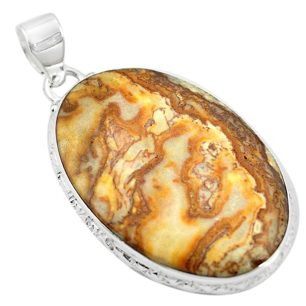 925 sterling silver natural multi color picture jasper oval pendant m48288