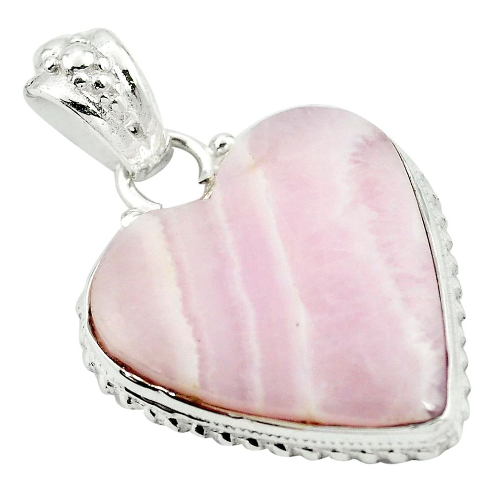 Natural pink lace agate heart 925 sterling silver pendant jewelry m48322