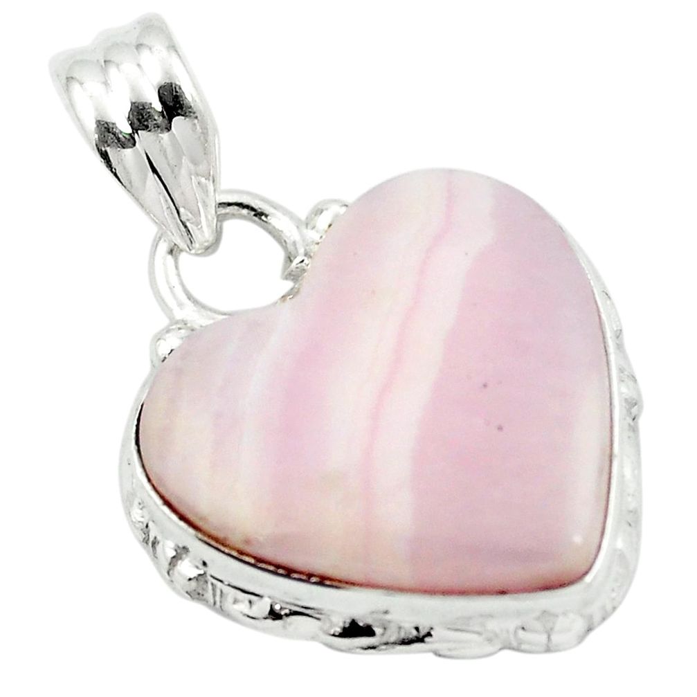 Natural pink lace agate heart 925 sterling silver pendant jewelry m48323