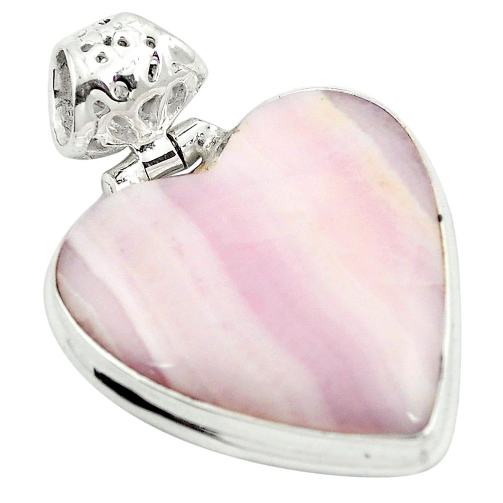 925 sterling silver natural pink lace agate heart pendant jewelry m48324