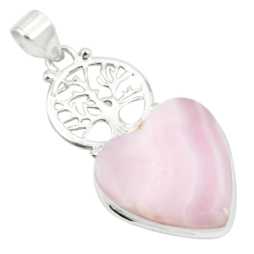 Natural pink lace agate heart 925 sterling silver tree of life pendant m48328