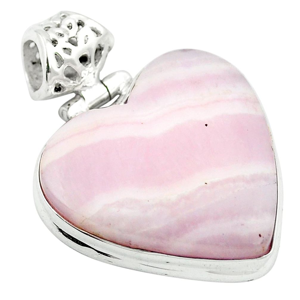 Natural pink lace agate heart 925 sterling silver pendant jewelry m48336