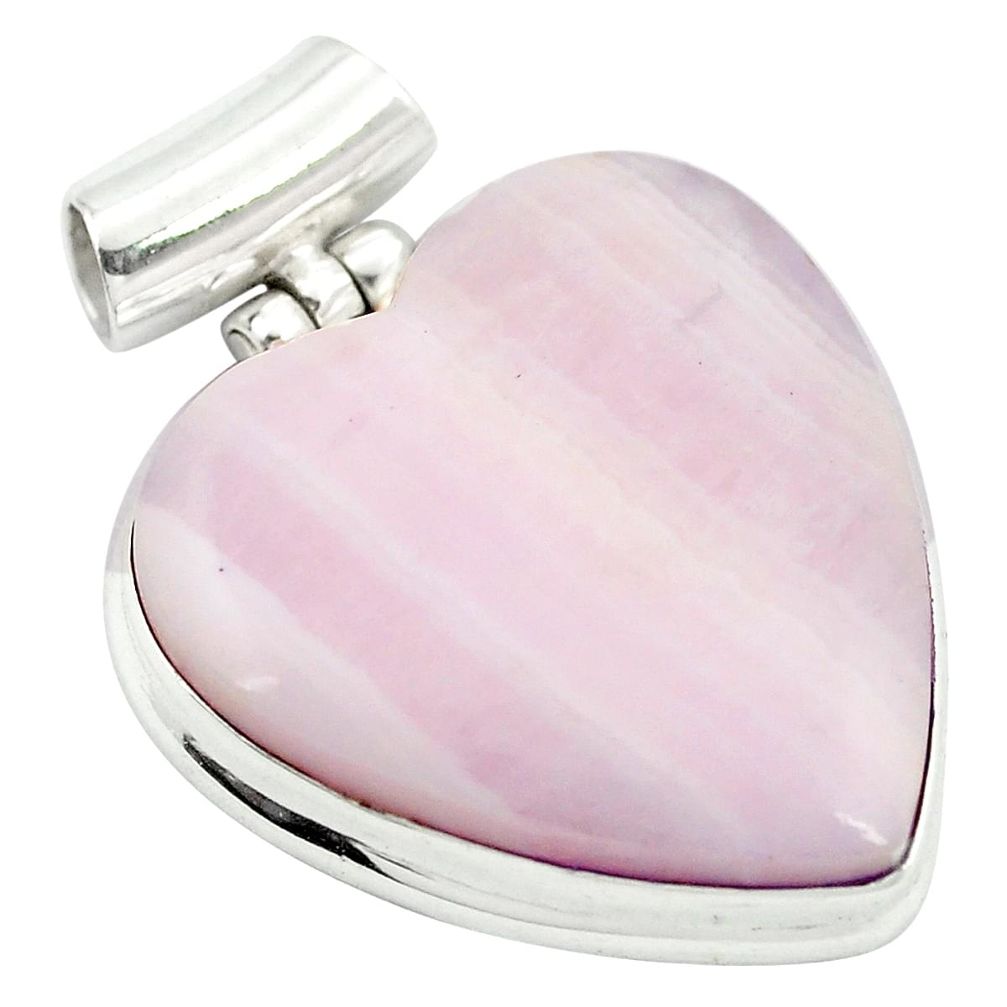 Natural pink lace agate heart 925 sterling silver pendant jewelry m48337
