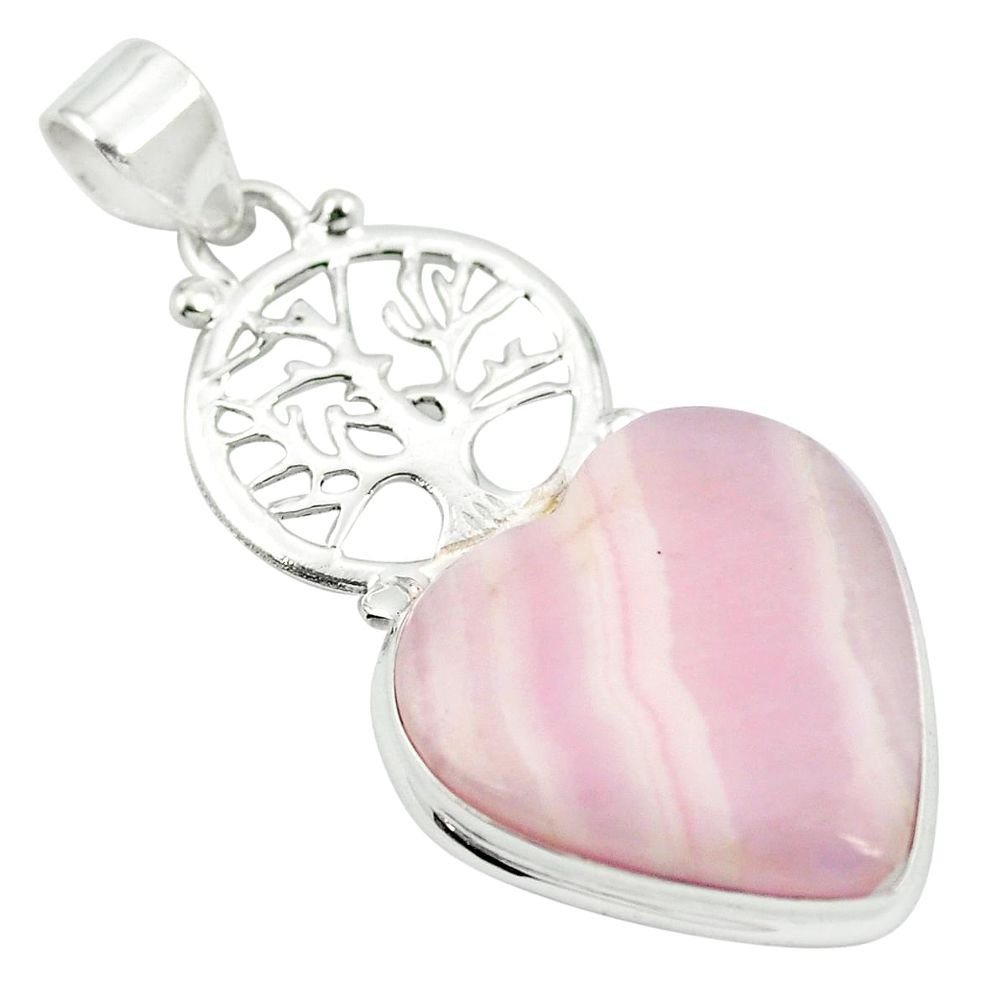 925 sterling silver natural pink lace agate heart tree of life pendant m48338