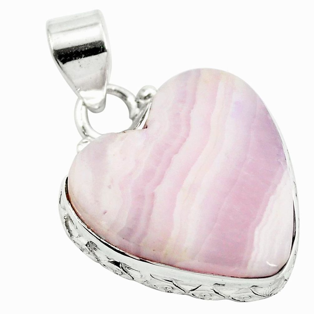 Natural pink lace agate heart 925 sterling silver pendant jewelry m48339