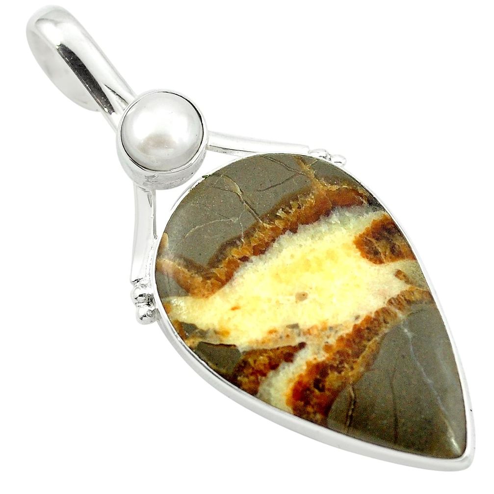 Natural brown septarian gonads pearl 925 sterling silver pendant m48346