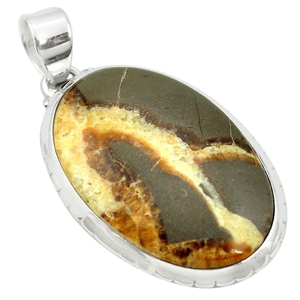 Natural brown septarian gonads 925 sterling silver pendant jewelry m48347