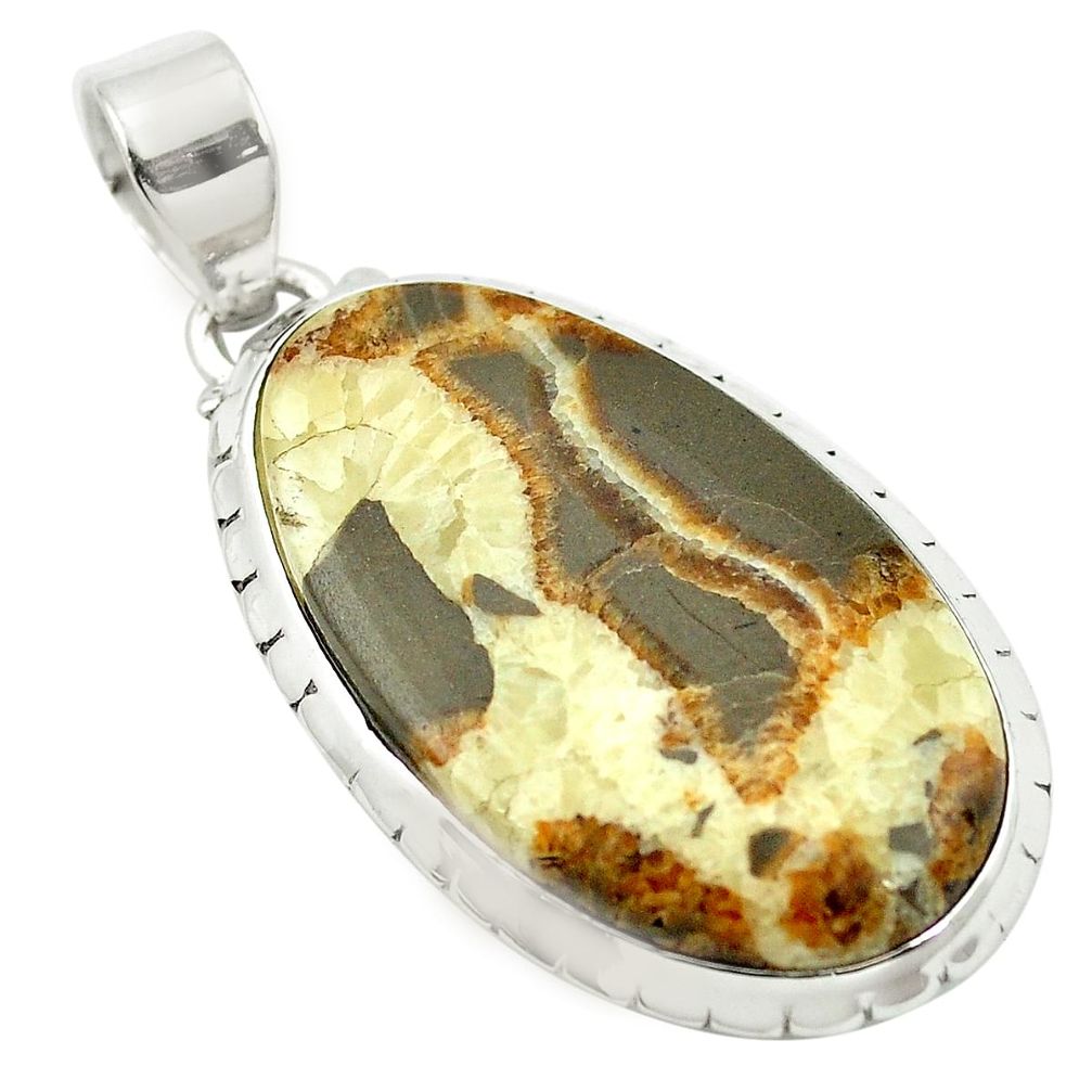 Natural brown septarian gonads 925 sterling silver pendant m48349