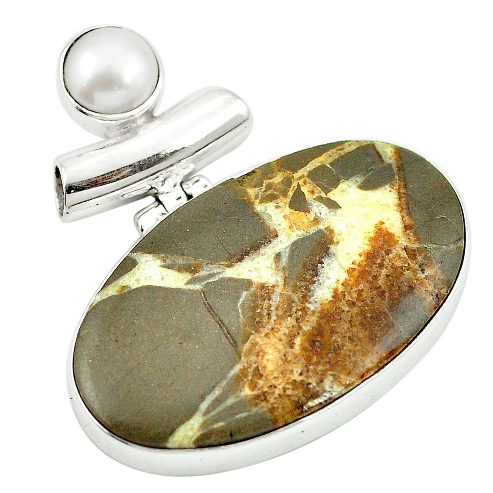Natural brown septarian gonads pearl 925 sterling silver pendant m48351