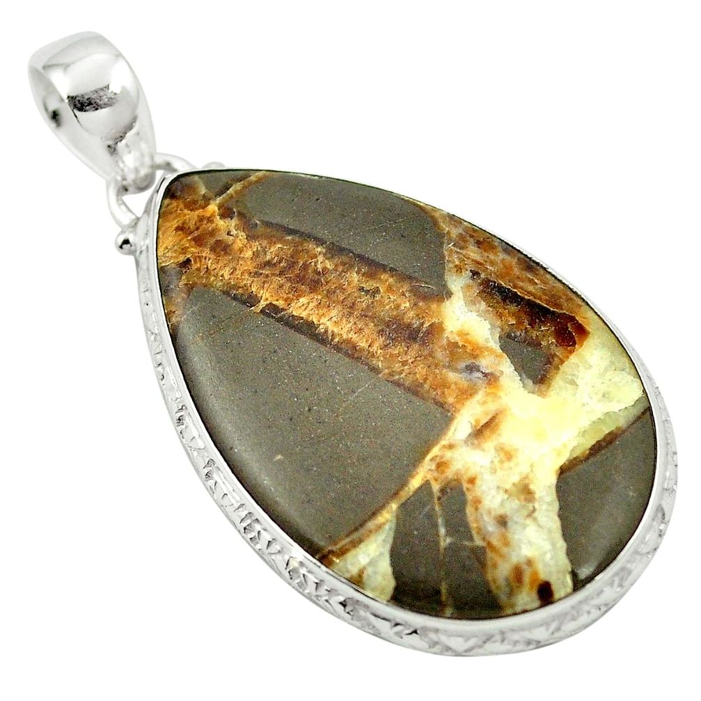 Natural brown septarian gonads 925 sterling silver pendant m48360